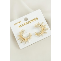 Güneş - 304 - Trend Taşlı Metal - Nazblsmm - Küpe Sarı