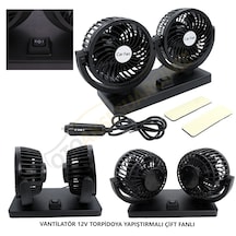 Araç İçi Torpido Üstü 2li Vantilatör Oto Pervane 5 İnç 12 Volt 2 Hız Ayarlı Çakmaklık Girişli