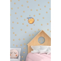 Uyuyan Sevimli Ay Ve Yıldızlar Çocuk Odası Duvar Sticker Seti (485688054)