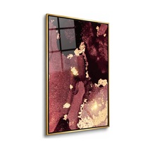 Bordo Siyah Altın Tozlu Soyut Gold Çerçeveli Cam Tablo