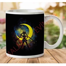 1-1915 Sailor Moon With Luna Cat Outline İki Tarafı Baskılı Kupa Bardak.jpg Çok Renkli
