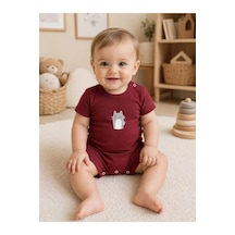 Ferasty İstanbul Unisex Bebek Tulum Kedi Desenli Kırmızı