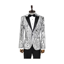Wessi Slim Fit Zebra Desen Erkek Smokin Ceket - Beyaz