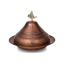 Turna Bakır Kümbet Yuvarlak Sunum Tabağı 30 Cm El Dövme Oksit Turna9059-3