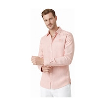 Deepsea Turuncu Slim Fit Çizgili %100 Pamuk Erkek Gömlek Nefes Alan Şık Günlük Gömlek 2602626 Turuncu