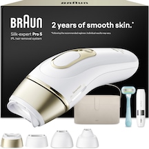 Braun Akıllı Ipl Epilasyon Cihazları Silk Expert Pro 5 - Evde Kalıcı Lazer Epilasyon, Almanya'da Tasarlandı - Dahil. Çanta, Mini Tıraş Makinesi, Venus Tıraş Makinesi, 4 Aparat - Pl5442, Beyaz/altın