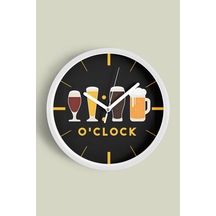 Modern Yazılı Tasarım - Kokteyl - Bira Temalı Duvar Saati - 25cm - Önü Camlı Beyaz Kasa-jh0056 Beyaz