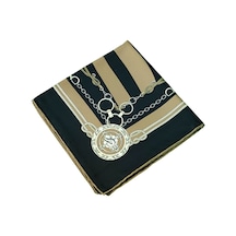 Mim Eşarp Vesi Eşarp Zincir Desenli Sport Twill Eşarp 120x120 Cm Siyah - Bej