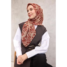 Silk Home Pamuk Polyester Soft Eşarp Kiremit Lilium Desenli Kaymaz Dokulu 90x90 Çok Renkli