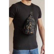 Imperteks Kumaş Sarı Çizgi Detaylı Çokgözlü Çapraz Küçük Göğüs Ve Omuz Çantası Unisex Siyah 4924 Siyah - Sarı