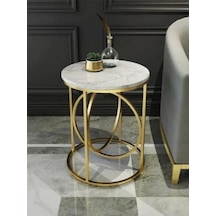 Yuv Metal Gold Yan Sehpa Beyaz Ahşap Gold