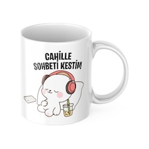 Cahille Sohbeti Kestim Komik Kupa Bardak Komik Yazılı Hediyelik Çay Kahve Kupası Beyaz - Çok Renkli