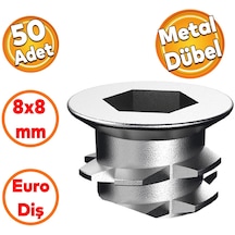 Mobilya Bağlantı Eleman Eki Euro Diş 6 Köşe Vida Metal Dübel 8x8 M6 Çinko 50 Adet