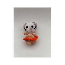 Örgü Amigurumi Kedi Figürlü Anahtarlık Bej Bej