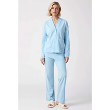 Benerly Kadın V Yaka Düşük Kol Uzun Kollu Relaxed Kalıp Örme Pijama Takım Çok renkli