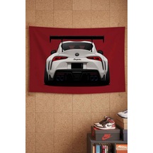 Toyota Supra Beyaz Spor Araba Kırmızı Dekoratif Duvar Örtüsü Duvar Halısı