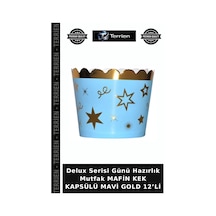 Delux Serisi Günü Hazırlık Mutfak Mafin Kek Kapsülü Mavi Gold 12 Li