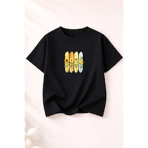 Herkesemoda Ayçiçek Demeti Baskılı Kadın Bisiklet Yaka Pamuklu T-shirt Siyah
