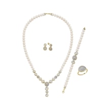 7,5 Mm Zirkon Taşlı İnci Kolye Bilelik Küpe Yüzük Dörtlü Set 9 / Rose Gümüş