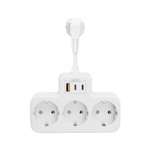 Duvar Tipi Priz Çoğaltıcı, 3 Soket, 2 Type-c Ve 1 Usb, 16a, 3680w, Çocuk Güvenlikli