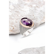 Gümüş Ametist Taşlı Erkek Yüzük -5343