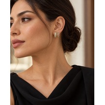 Dora's Shine Trio Luxe Altın Renk Paslanmaz Çelik Üç Sıralı Işıltılı Taşlı Kadın Küpe Çok Renkli