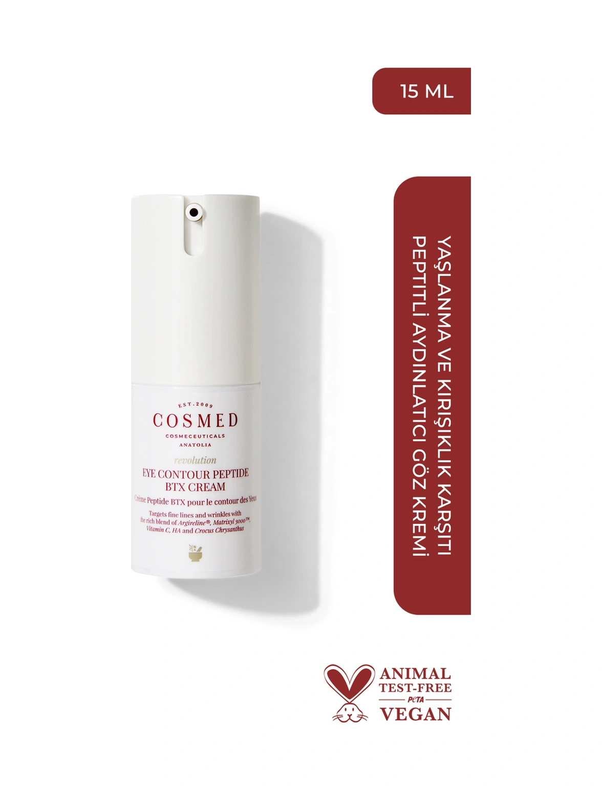Cosmed ve   Peptitli Aydınlatıcı Göz Kremi - Eye Contour Peptide BTX Cream - 15 ml