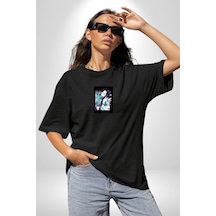 Shinobu Kocho Demon Slayer Siyah Oversize Unisex Ön Orta Minimal Baskılı Tişört Siyah