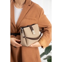 Just Polo Lüks Tasarım Polo Kumaş Jp Gümüş Logolu Şık El Ve Omuz Çantası Shoulder Bag Ebat: 23 X 18 Cm Vizon - Kahverengi