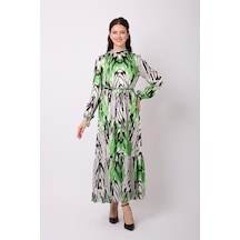 Violevin Er-cool Kadın Saten Desenli Elbise 80291-35-yeşil