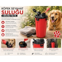 Köpek Seyahat Suluğu 2 Bölmeli 750 Ml Mama Hazneli Taşıma Askılı - Kırmızı