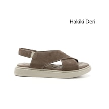 Gönderi(R) Gönderi R Vizon Süet Çapraz Bantlı Dolgu Taban Hakiki Deri Comfort Sandalet Vizon Süet