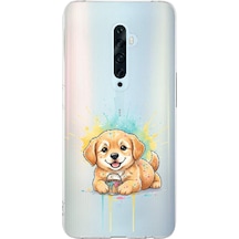 Oppo Reno 2z İle Uyumlu Splash Köpek Tasarımlı Şeffaf Silikon Kılıf Şeffaf