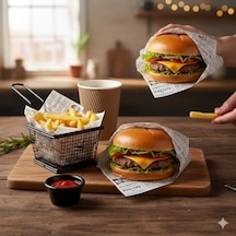 50 Adet Retro Gazete Desenli Ambalaj Kağıdı - 35x25 Cm Yağ Geçirmez Sandviç Ve Burger Kağıdı - Gıda İle Temasa Uygun Kraft Fırıncı Kağıdı 124-Pembe