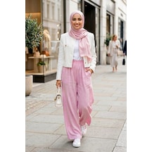 Hb Harma Time Butik Kadın Beli Lastikli Çilek Kumaş Pembe Salaş Pantolon Pembe Pembe