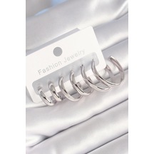 Pirinç Gümüş Renk Yassı Halka Model Kadın Küpe Seti - Tj-bkp8776 çok renkli