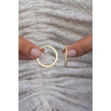 925 Ayar Gümüş Gold 25 Mm Tamtur Halka Küpe Altın