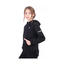 Toontoy Kız Çocuk Oversize Kapüşonlu Cepli Nakış Baskılı Yırtmaçlı Sweatshirt - 3 İplik Şardonlu Siyah