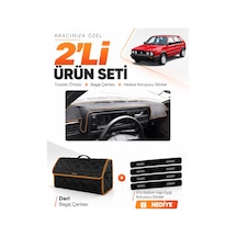 Volkswagen Golf 2 1983-1992 Uyumlu Torpido Örtüsü + Deri Çanta + Sticker - Siyah Kahverengi