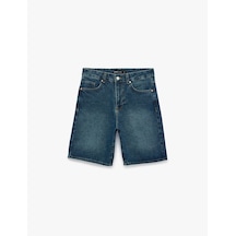 Koton Normal Bel Cepli Pamuklu Bermuda Straight Fit Jean Şort Green Cast 6sam40398nd Yeşil