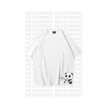 Nevermind Unisex Kadın Erkek Nevermınd Panda Özel Tasarım Baskılı Oversize Beyaz