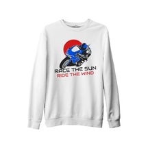 Motorcycle Race The Sun Beyaz Erkek Kalın Sweatshirt 001