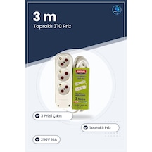 Düz 3 M Grup Priz Uzatma Kablosu 3'lü Topraklı Beyaz 250v 16a Ev 3 M