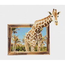 Movas Sanat Bambu Çerçevede Üç Boyutlu Zürafa Elmas Mozaik Puzzle 46x39 E2020353