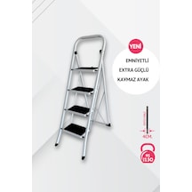 Portalife 4 Basamaklı Beyaz Çelik Merdiven - Ekstra Güçlü Gövde - Kalın Profil