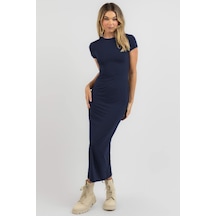 Madmext Lacivert Basic Yarım Balıkçı Uzun Elbise Mg1856-lacivert Lacivert