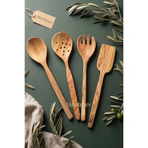Tr Zeytin Ağacı Ahşap Tahta Kaşık Çatal Kevgir Spatula Seti Zeytin Ağacı Ağaç Kaşık 4 Lü Set Zytn-040 Genel