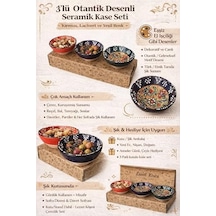 Kabartma Desenli El Boyaması Seramik Kase Seti, 3 Lü Renkli Çini Motifli Dekoratif Sunum Kaseleri, Kahvaltı, Meze, Çerez Ve Servis İçin Çok Amaçlı El Yapımı Kase Takımı 0