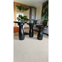 Minimalist Ve Doğal Dokulu Masif Ahşap Zigon Sehpa - Siyah 3 Lü