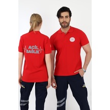 Acil Sağlık Yakalı Tshirt Kısa Kol - Kırmızı-12769 Kırmızı